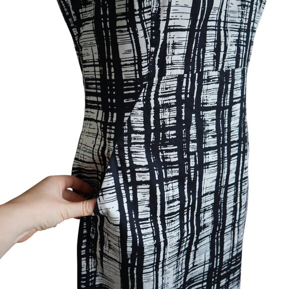 Ann Taylor Womens Cowl Neck Sheath‎ Dress Size 8 Black White Abstract Print Work - Picture 3 of 10